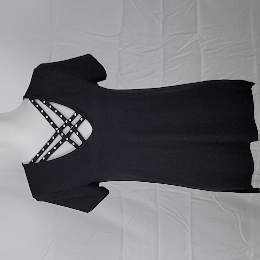 Rock & Republic Size S Black Strappy & Studded Criss Cross Accent Top, GUC